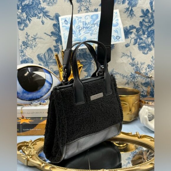 🆕 KURT GEIGER LONDON 🧿 NWOT Extra Small Faux Shearling Surrey Tote Bag, Black - Picture 3 of 14